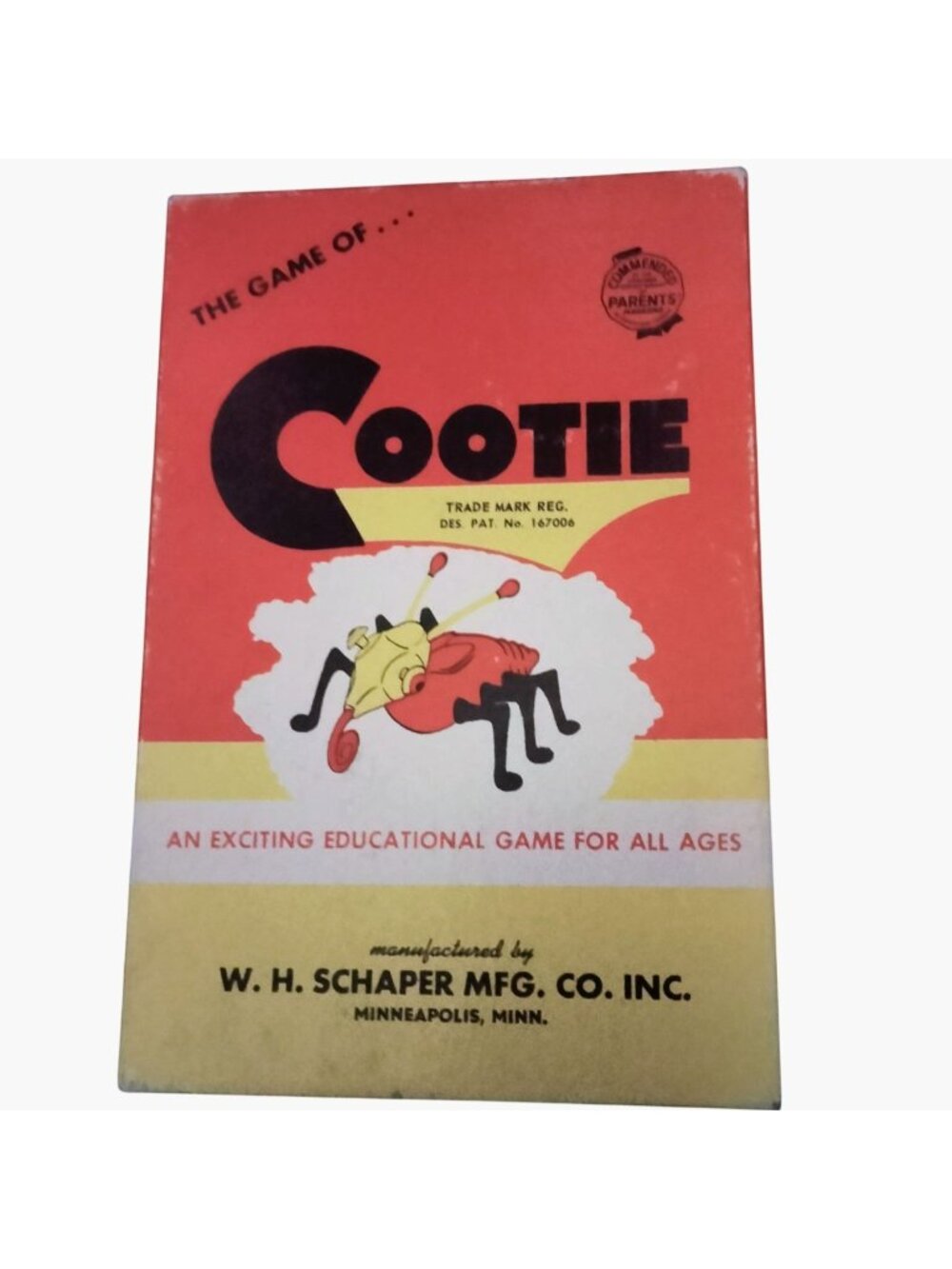The Game Of Cootie Vtg Educational Board Game 1949 W H Schaper Mfg Blue Legs